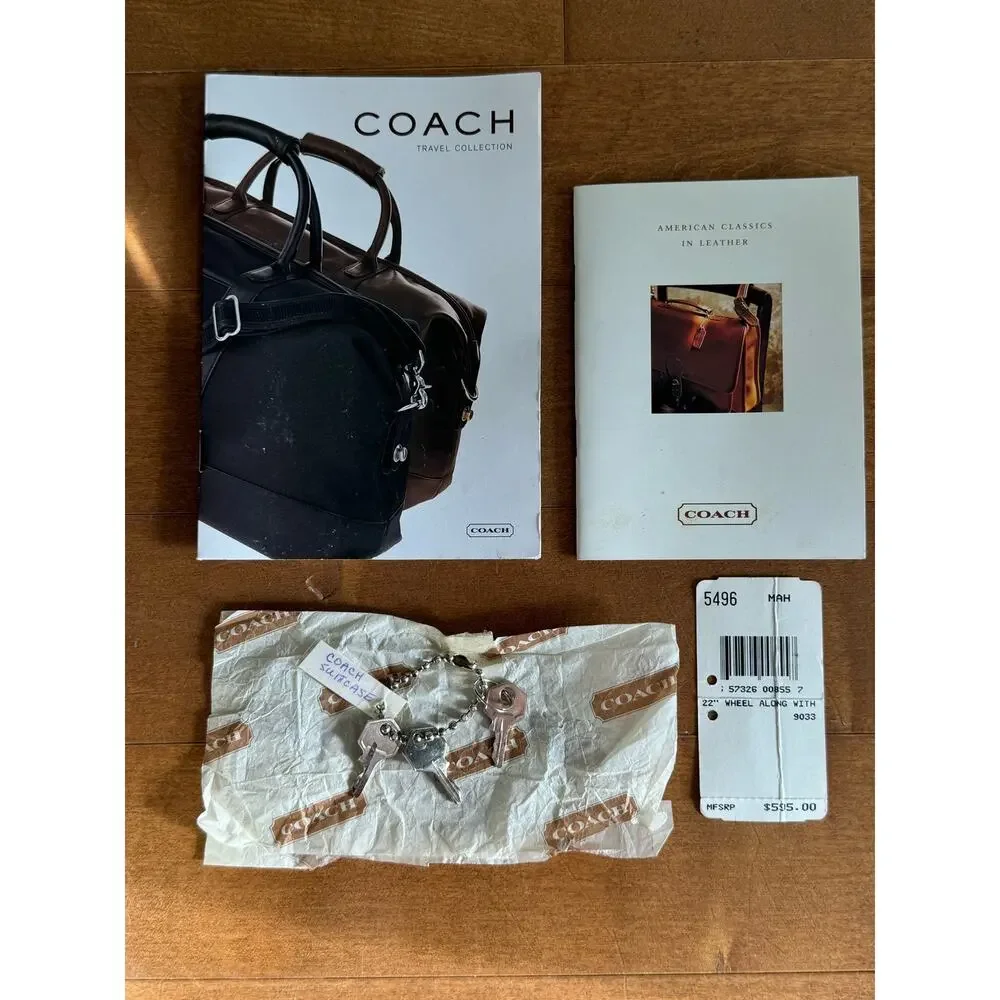 Vintage Coach 5496 22” Green Brown Leather Canvas Rolling Garment Bag USA